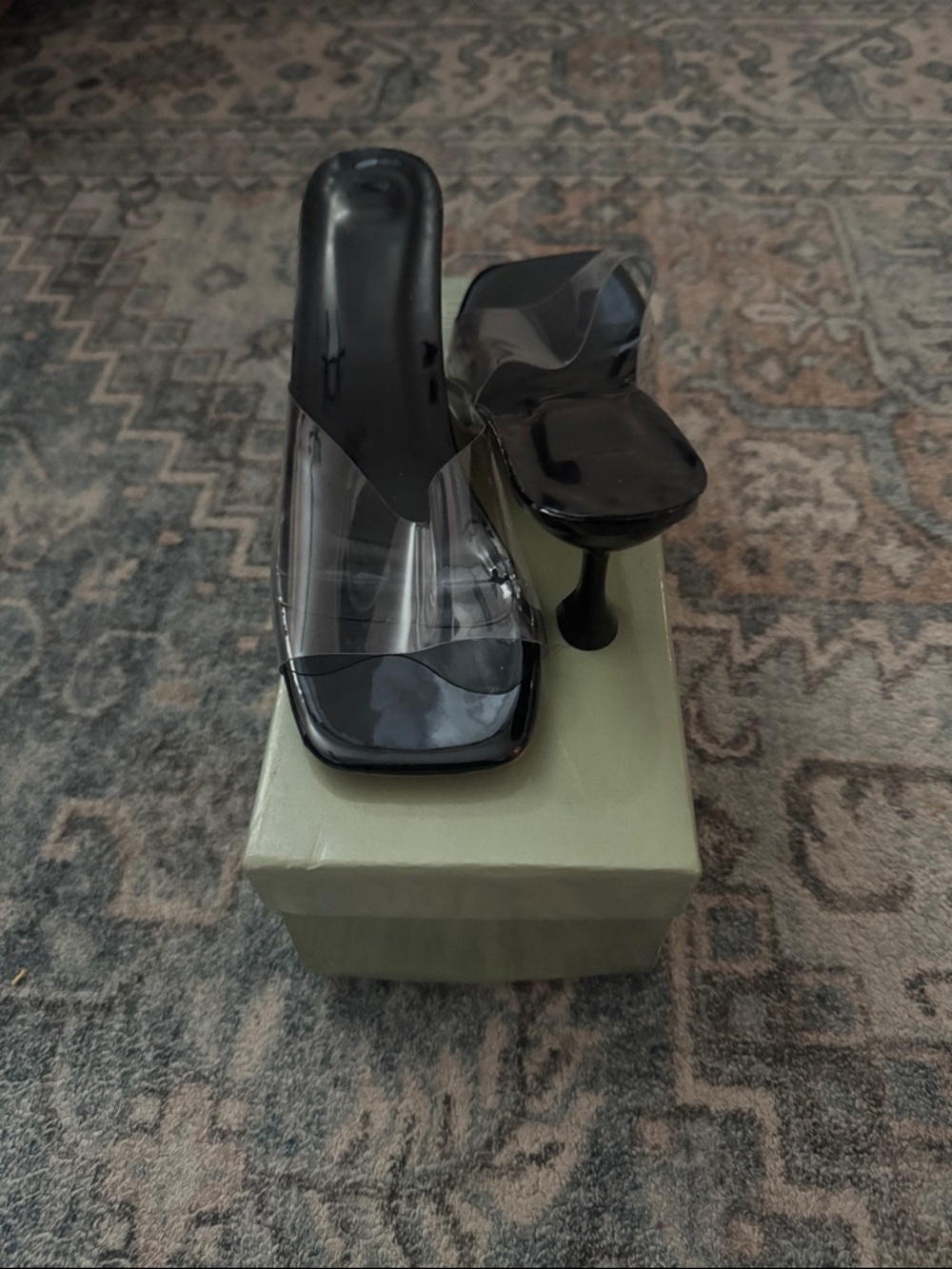 Clear Strap Black Heel Mule for Women